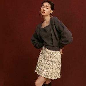 NWT Snidel Women's Checkered Plaid Skirt Yellow White Size 0 Japanese Student